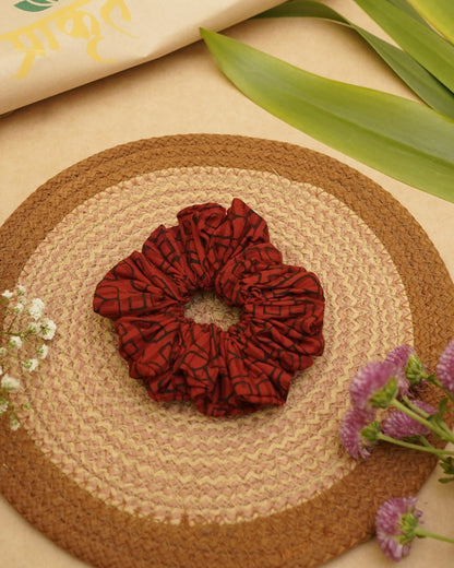 MAROON BLACK BAGH PRINT SCRUNCHIES