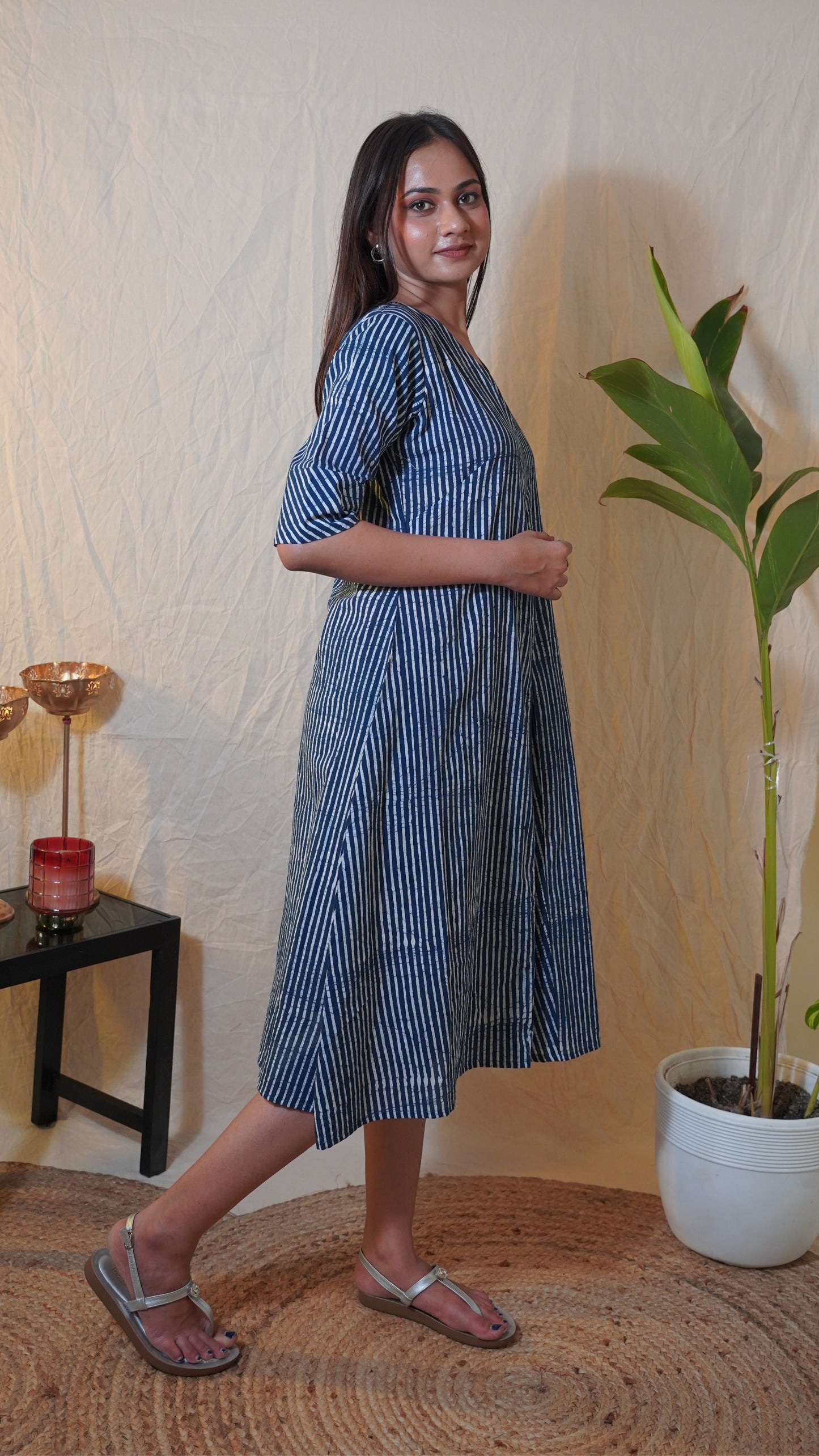 INDIGO BLUE AND WHITE BAGH PRINT DRESS