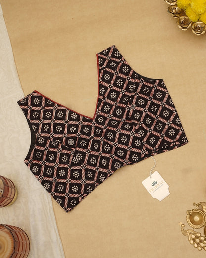 BLACK WHITE SQUANCE BAGH PRINT BLOUSE
