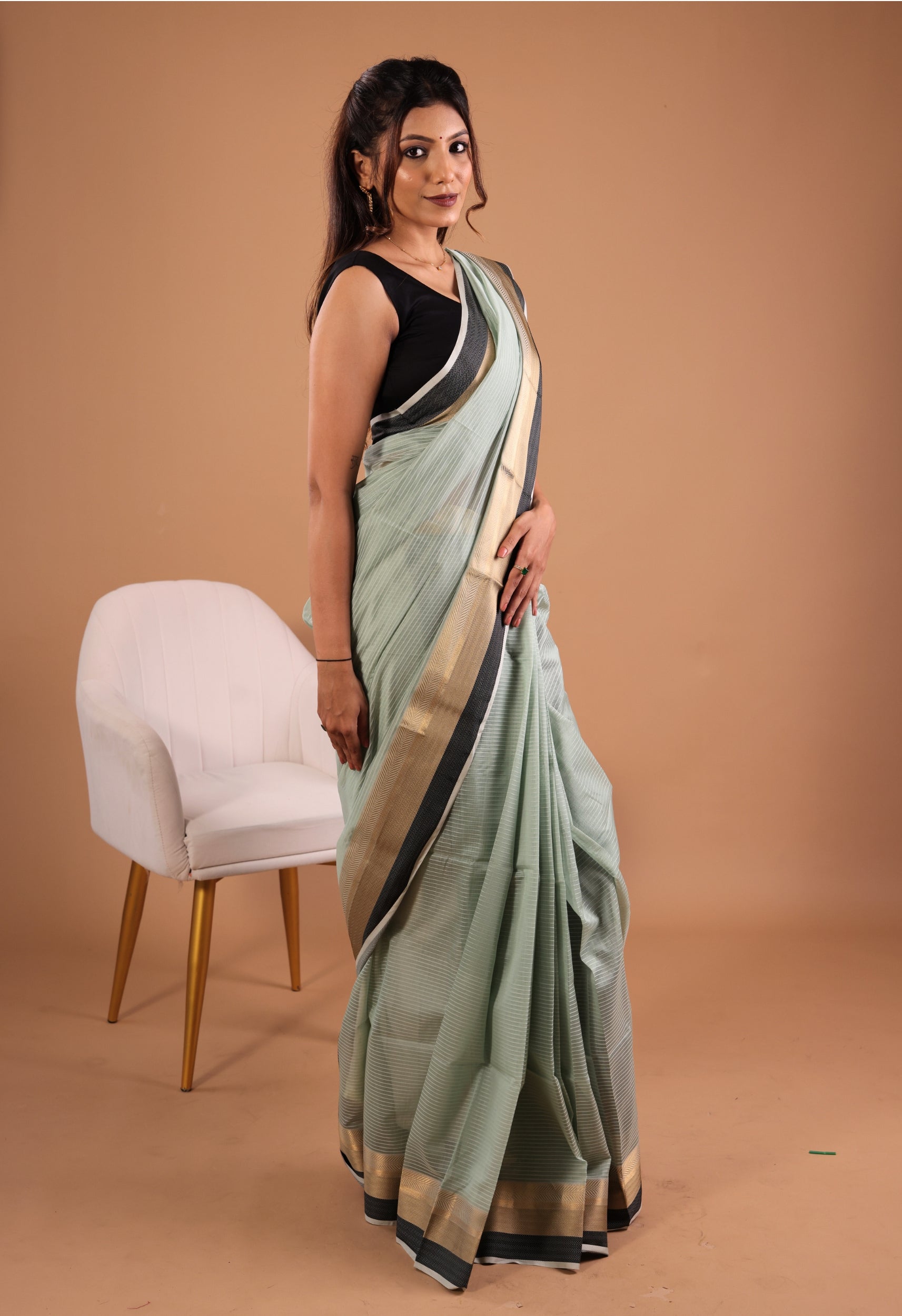 BLUE BROAD BORDER MAHESHWARI SILK SAREE