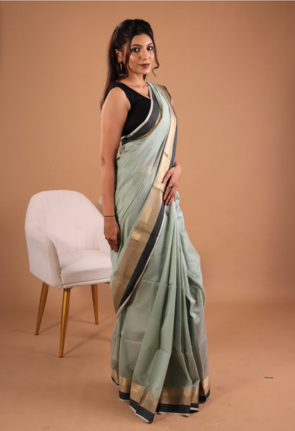 BLUE BROAD BORDER MAHESHWARI SILK SAREE