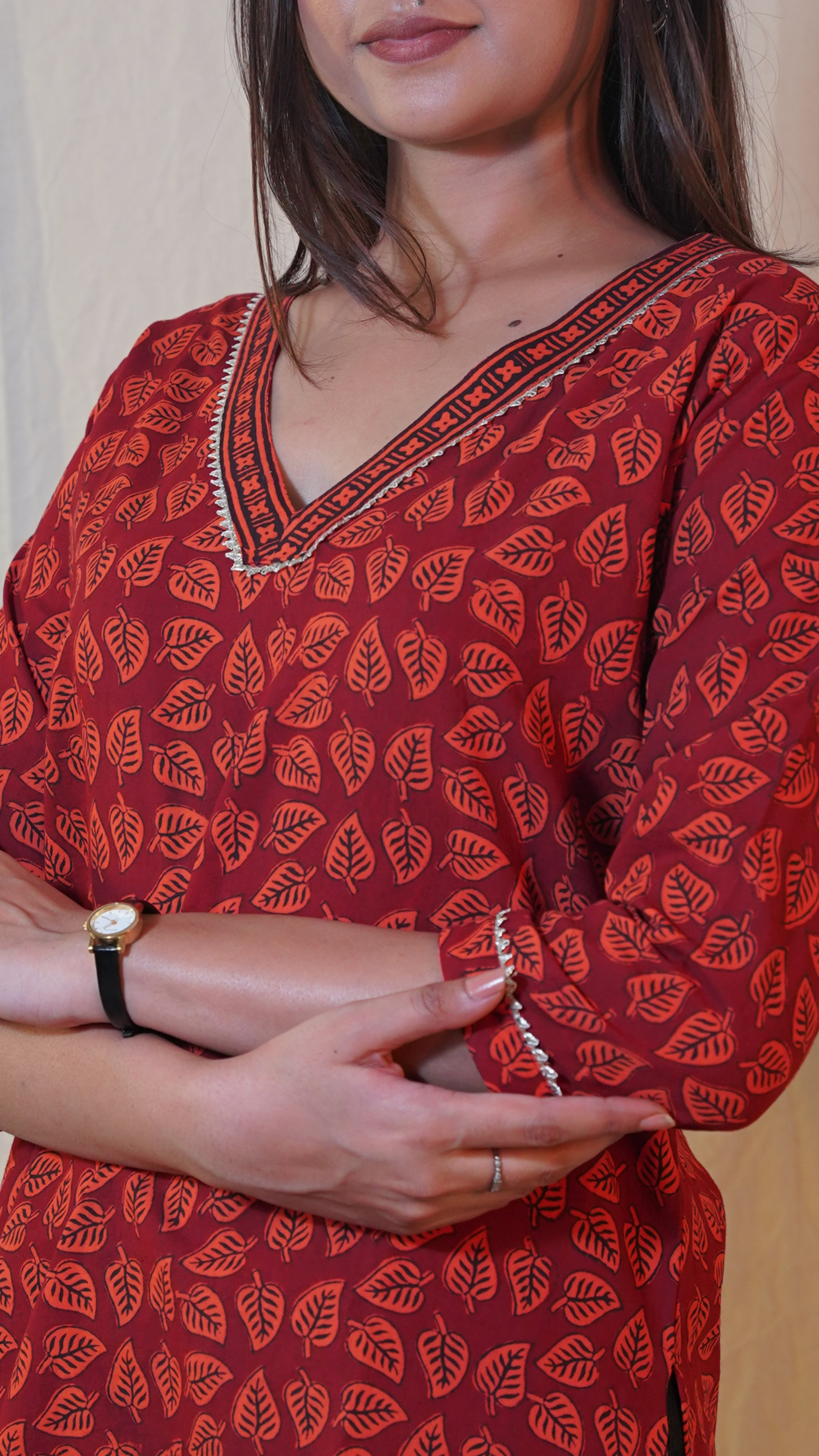 RUST RED BAGH PRINT SHORT KURTI