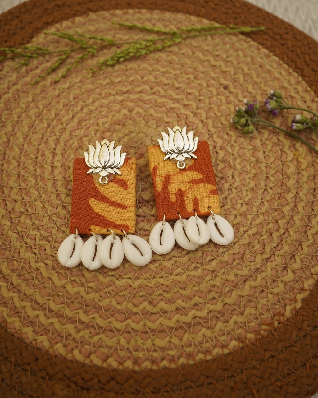 ORANGE YELLOW BATIK PRINT EARRING