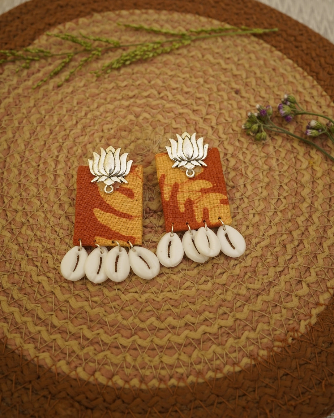 ORANGE YELLOW BATIK PRINT EARRING