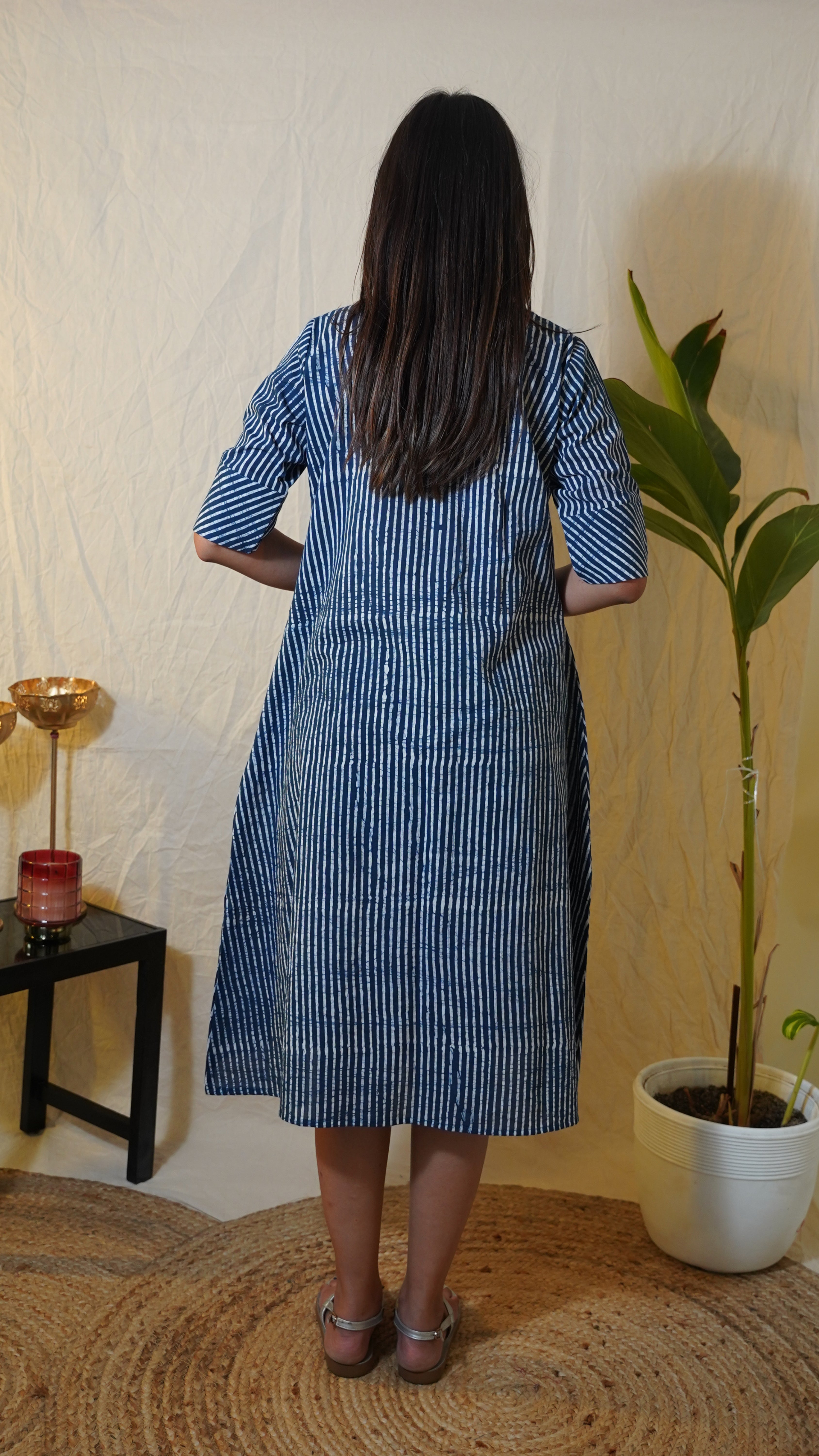 INDIGO BLUE AND WHITE BAGH PRINT DRESS