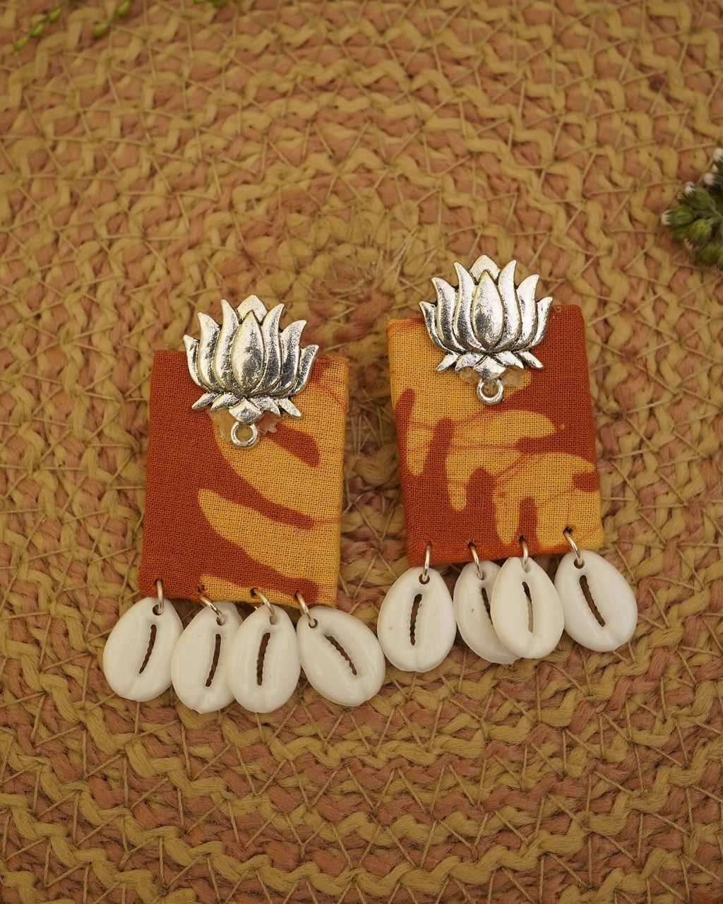 ORANGE YELLOW BATIK PRINT EARRING