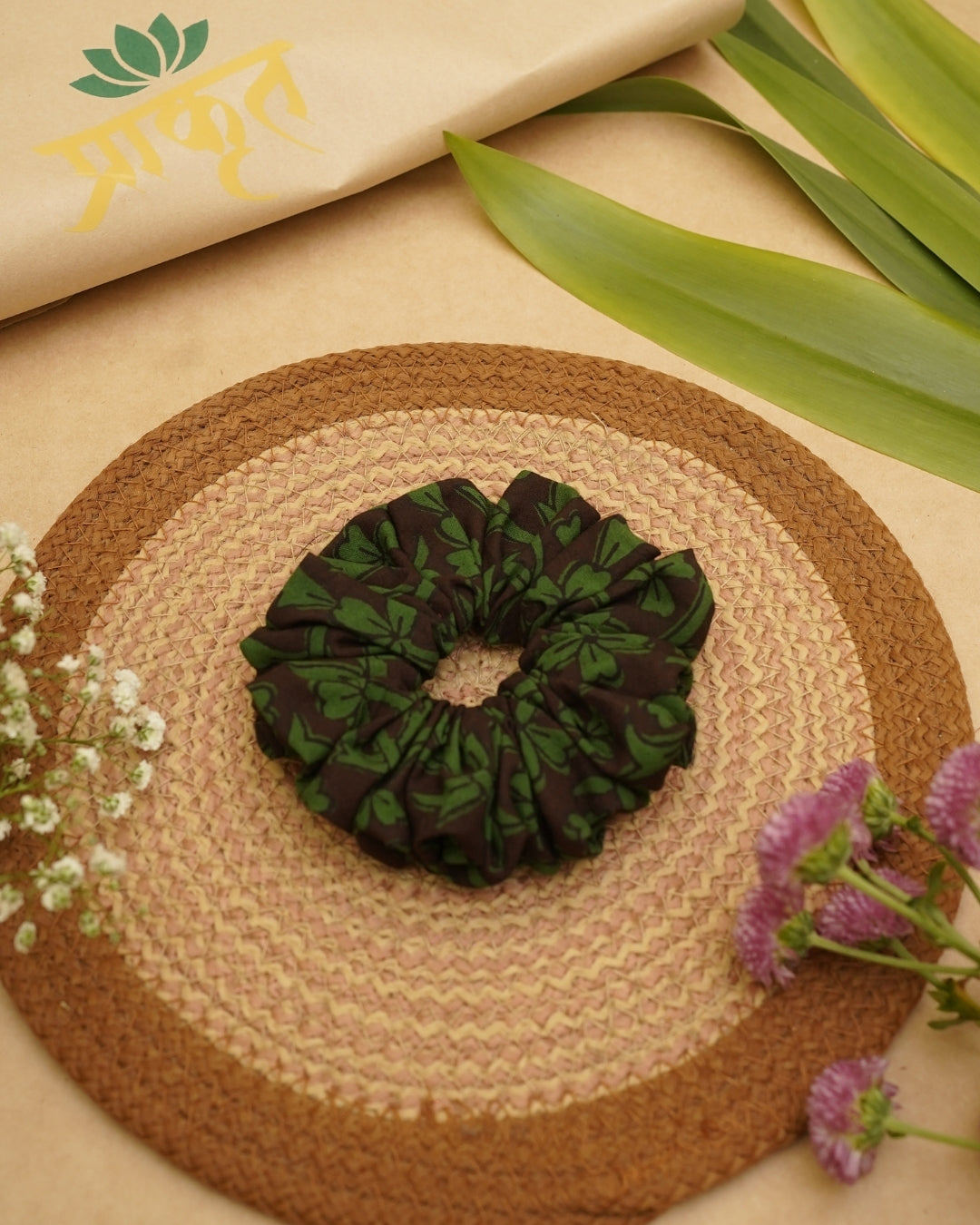 DARK GREEN BLACKBAGH PRINT SCRUNCHIES