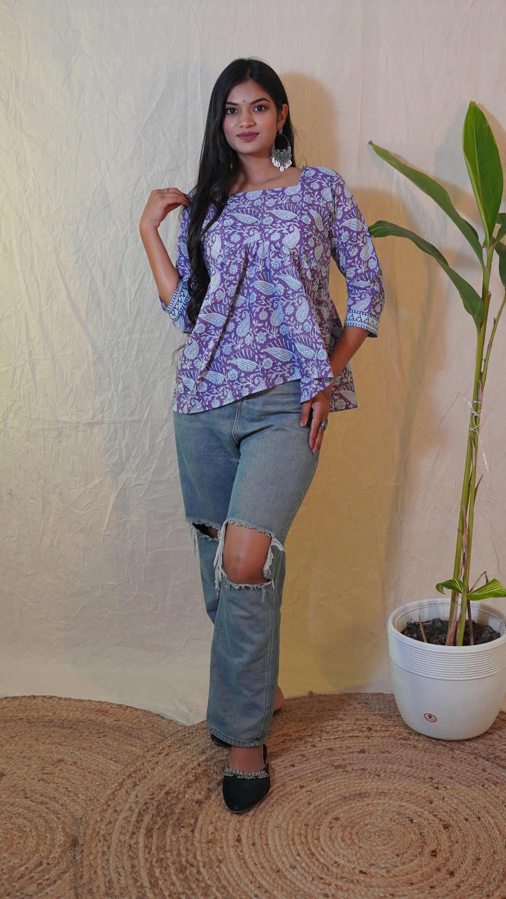 LAVENDER  LEAF BUTTI BAGH PRINT  TOP