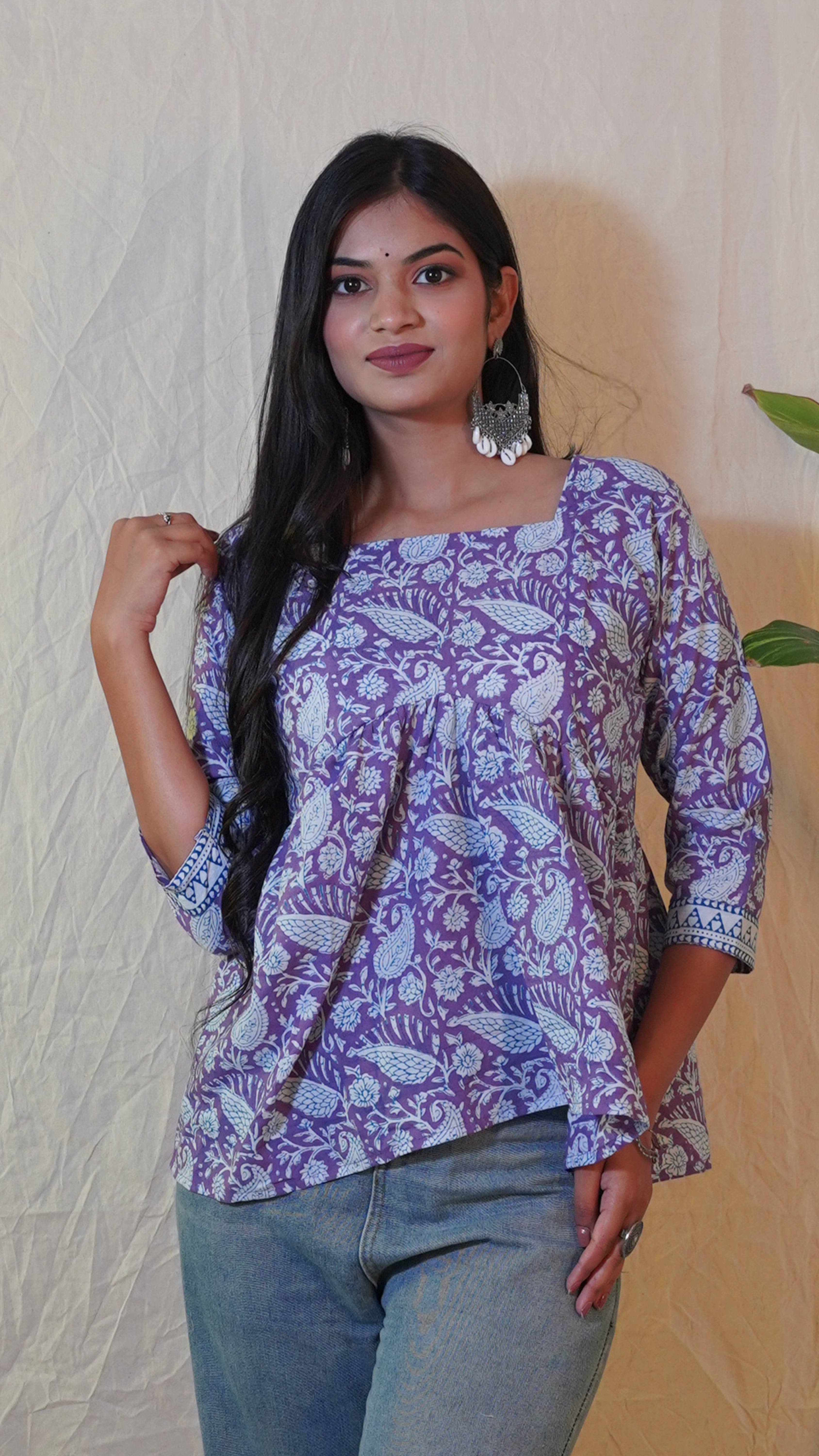 LAVENDER  LEAF BUTTI BAGH PRINT  TOP