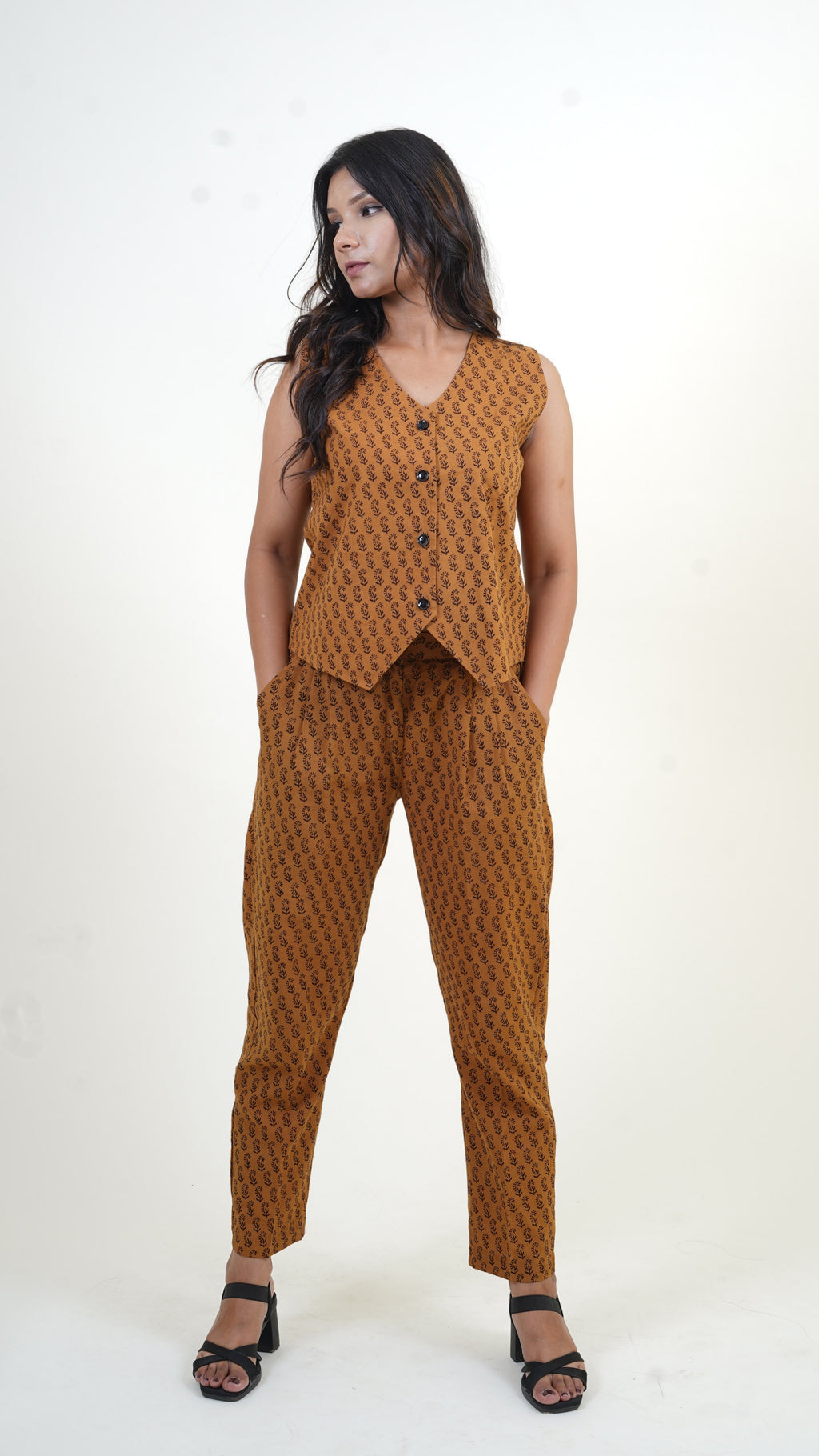 COFFEE BROWN BLACK BAGH PRINT CO-ORD SET