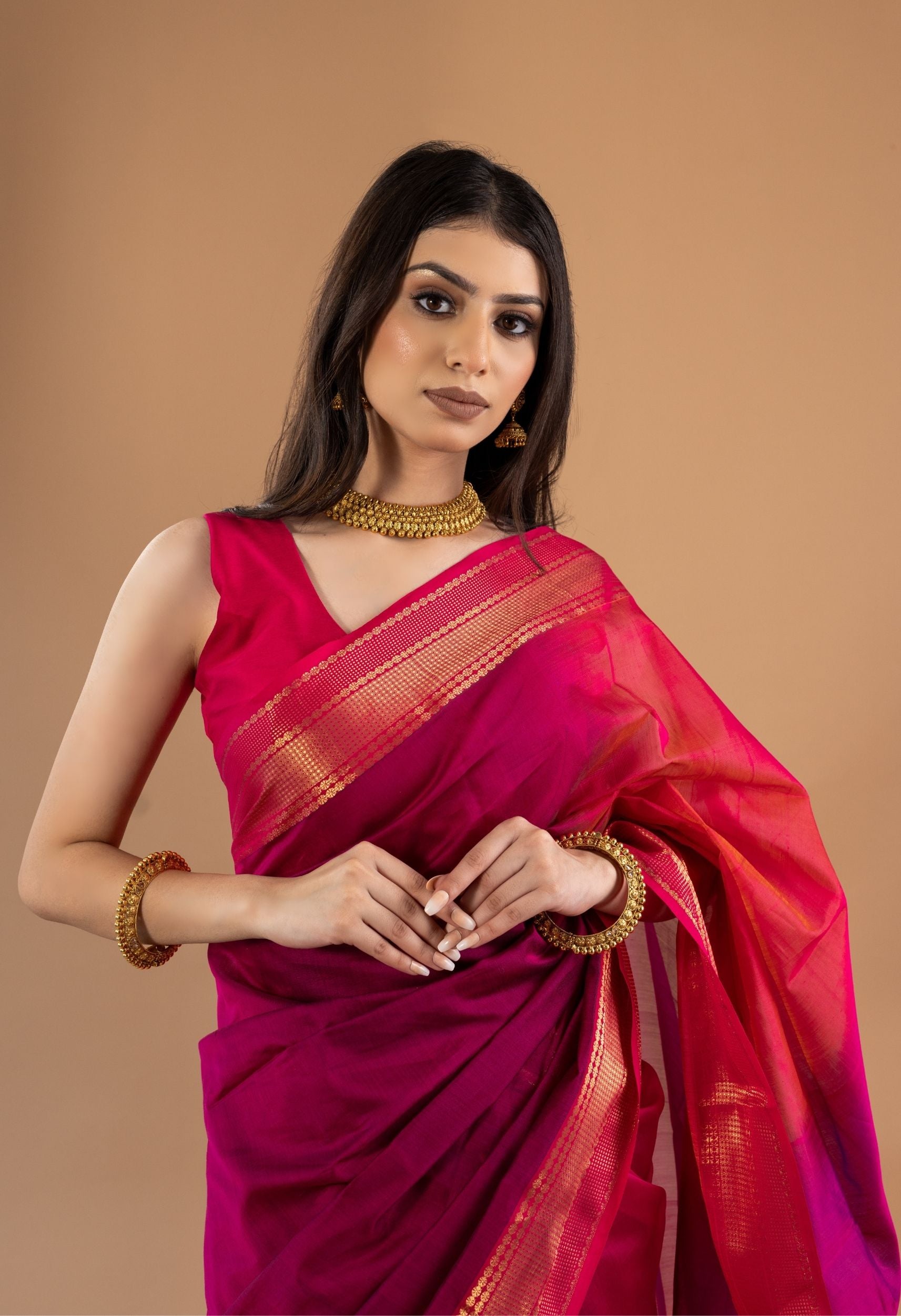 DEEP PINK DUAL SHADE MAHESHWARI SILK SAREE