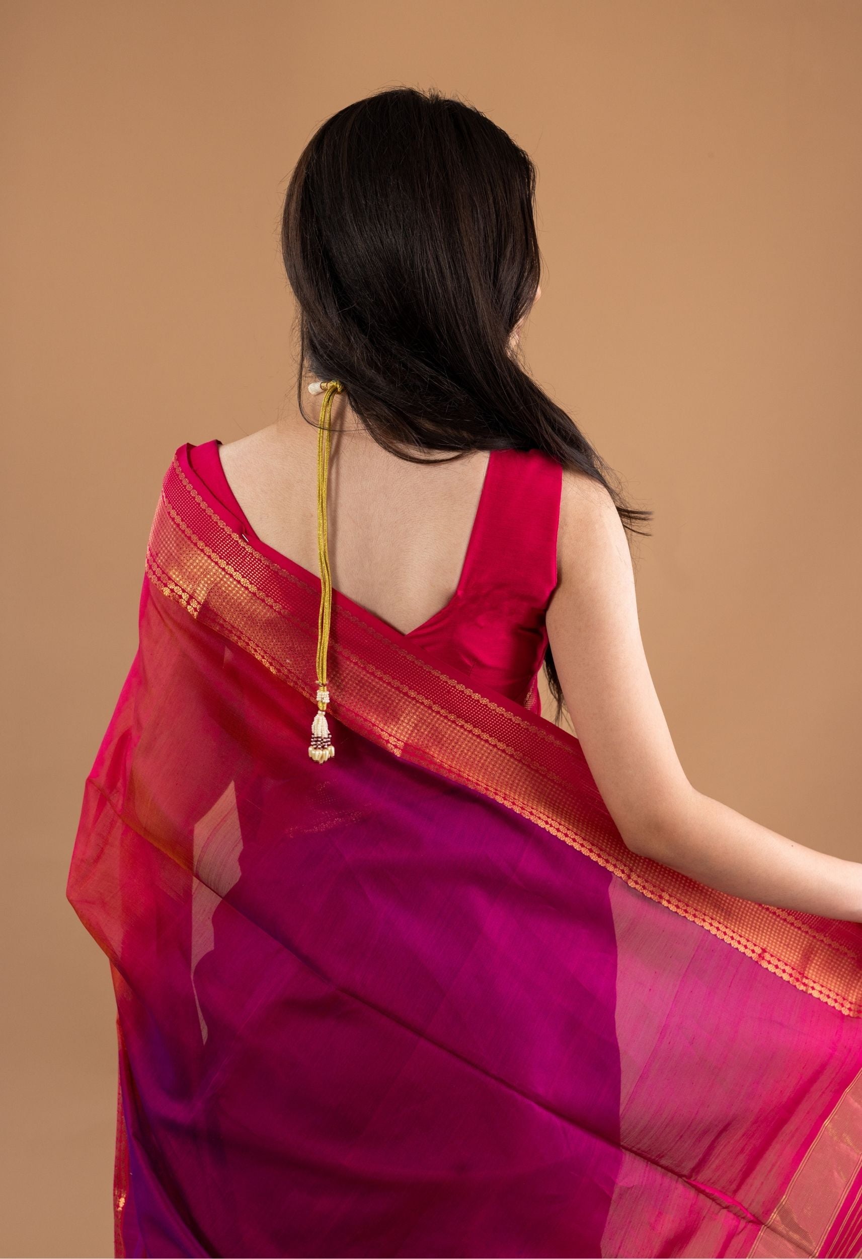 DEEP PINK DUAL SHADE MAHESHWARI SILK SAREE