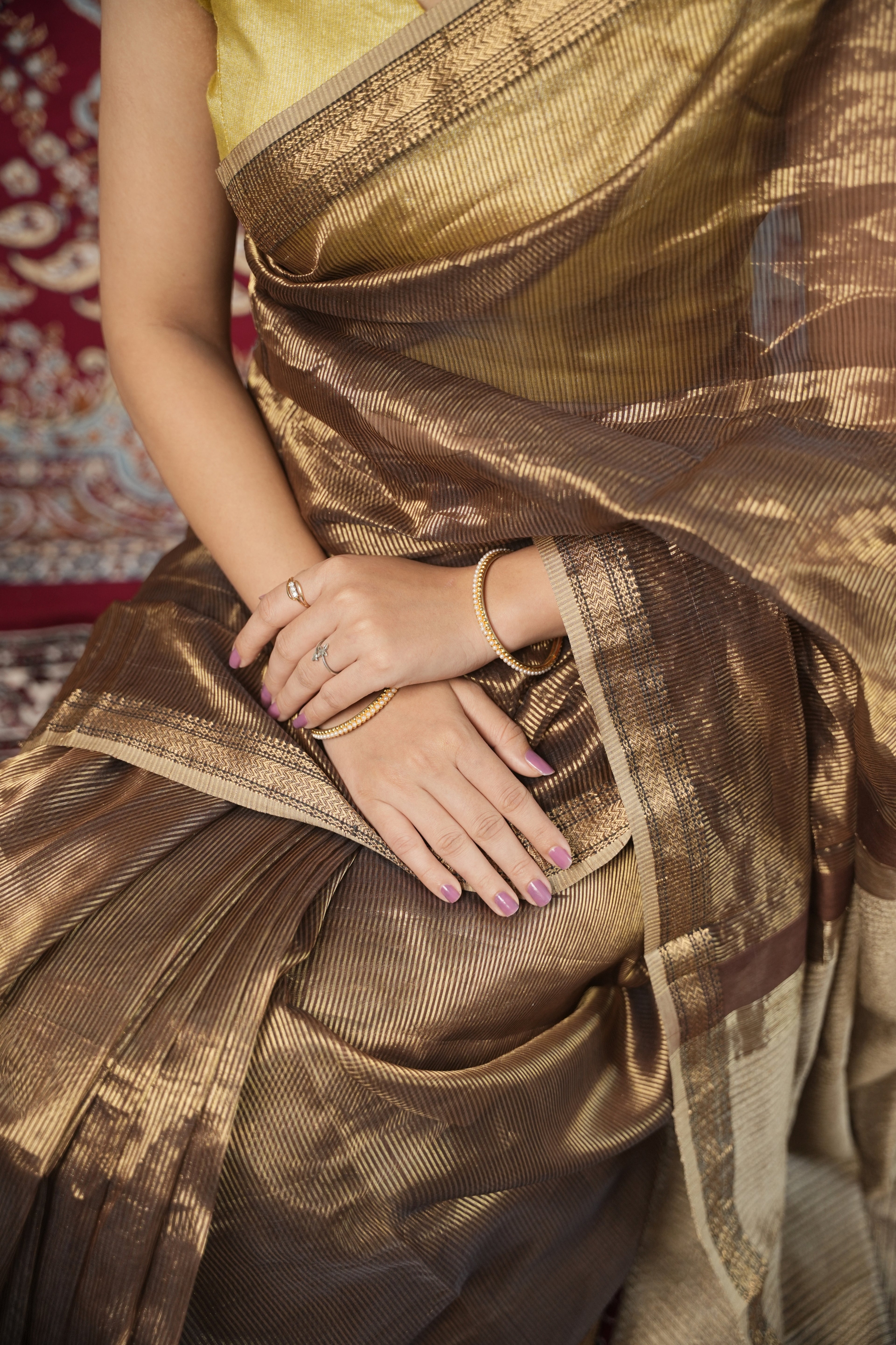 COFFEE BROWN  ZARI STRIPES KOSA  PALLU SAREE