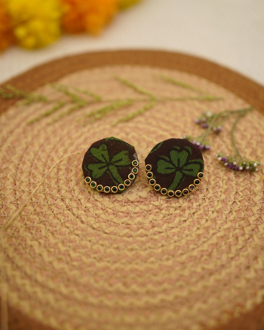 BLACK GREEN  BAGH PRINT EARRING