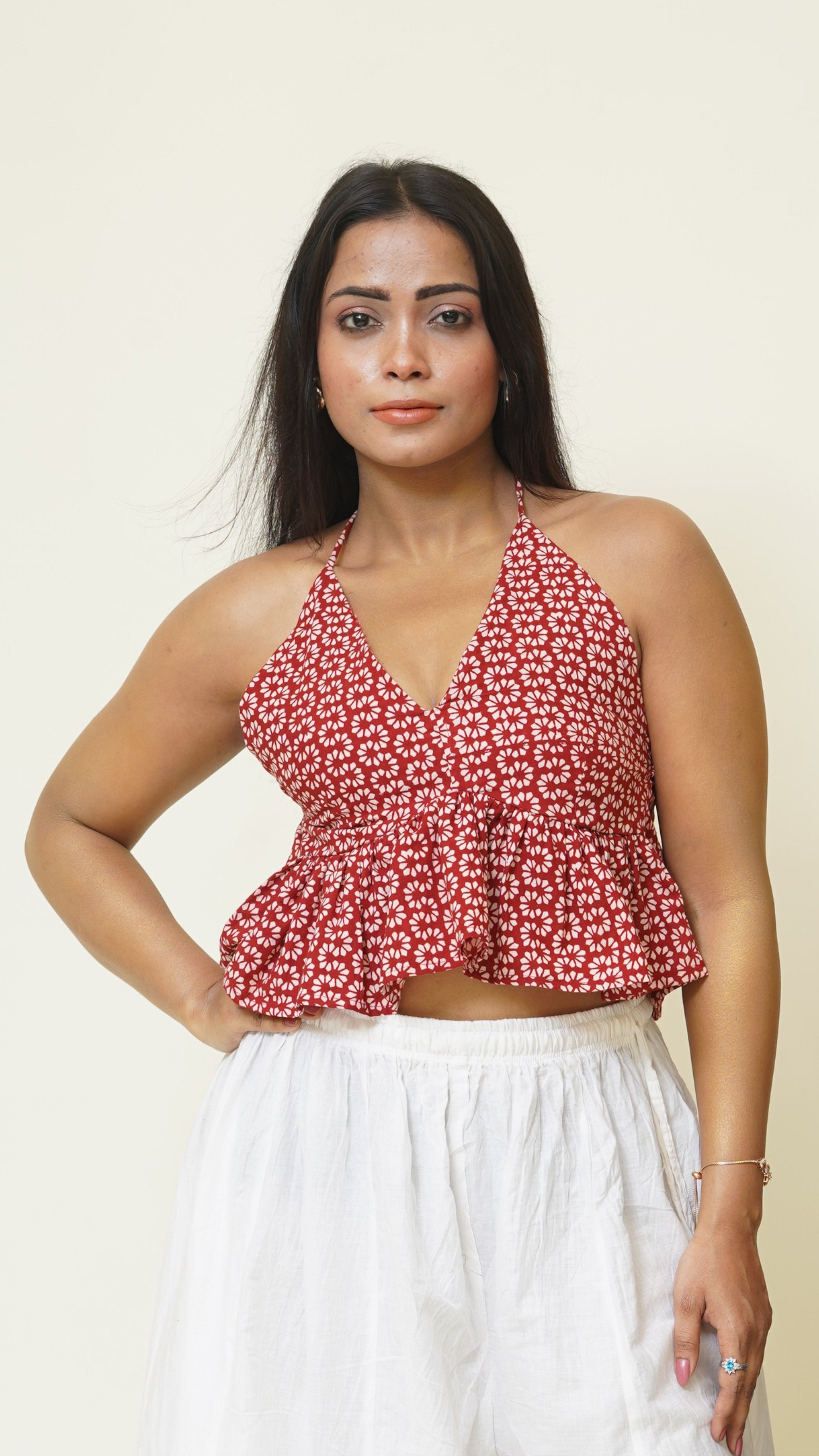 RED & WHITE BAGH PRINT BRALETTES