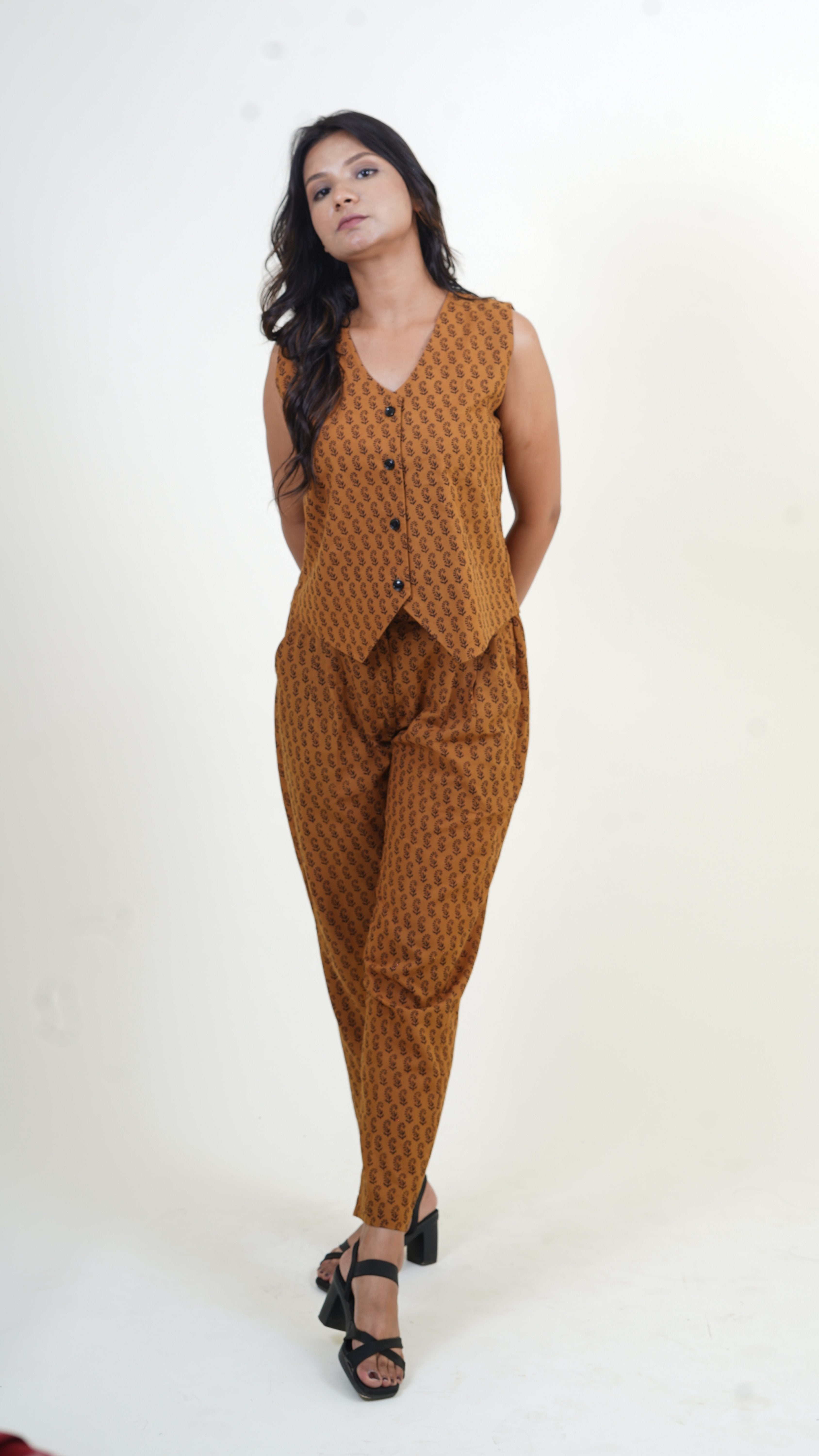 COFFEE BROWN BLACK BAGH PRINT CO-ORD SET