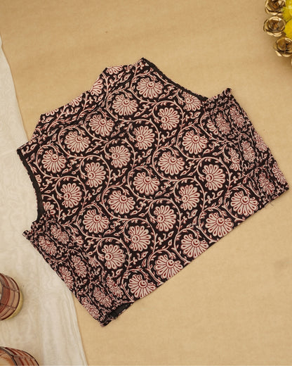 BLACK RED COLLAR BAGH PRINT BLOUSE