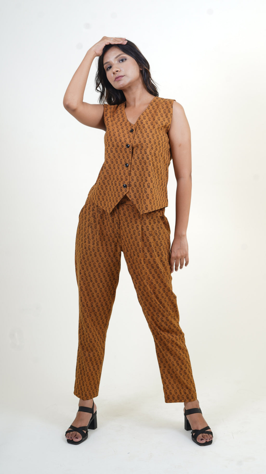 COFFEE BROWN BLACK BAGH PRINT CO-ORD SET