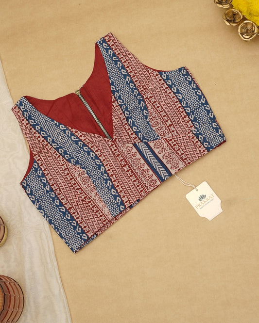 RUST RED INDIGO STRIPED BAGH PRINT BLOUSE