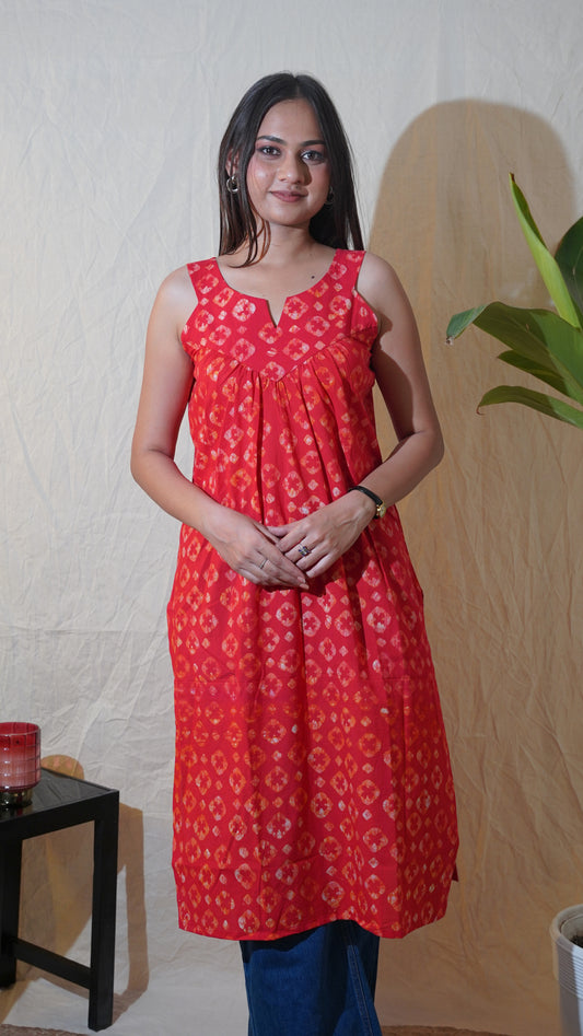 ORANGE WHITE  BATIK PRINT KURTI