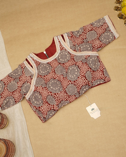RED WHITE MANDALA BAGH PRINT BLOUSE