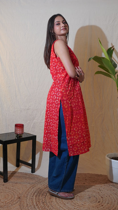 ORANGE WHITE  BATIK PRINT KURTI