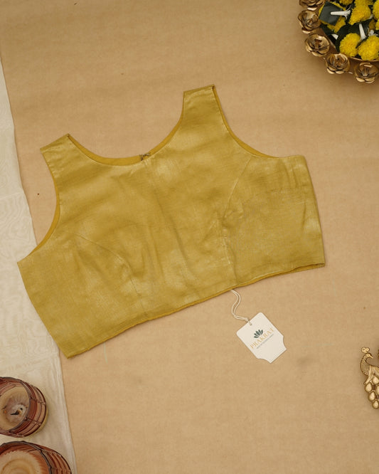 YELLOW GOLDEN ZARI BLOUSE(BOAT NECK)