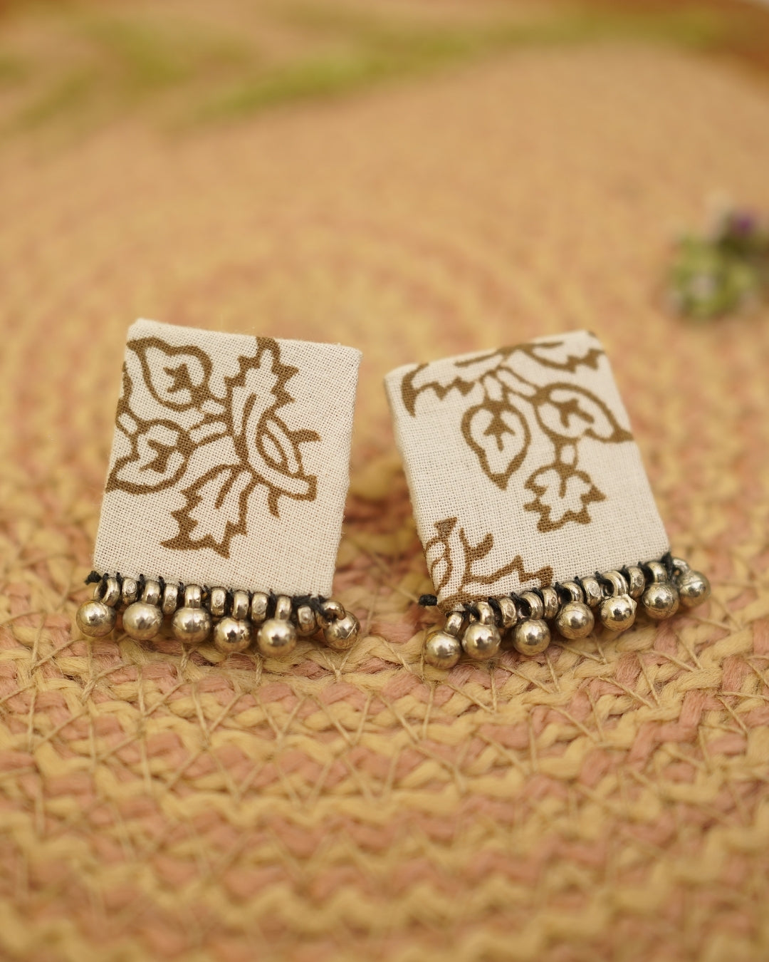 BEIGE BROWN BAGH PRINT EARRING
