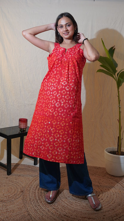 ORANGE WHITE  BATIK PRINT KURTI