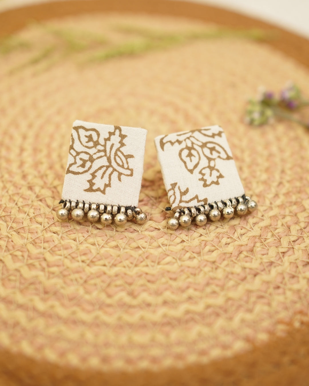 BEIGE BROWN BAGH PRINT EARRING