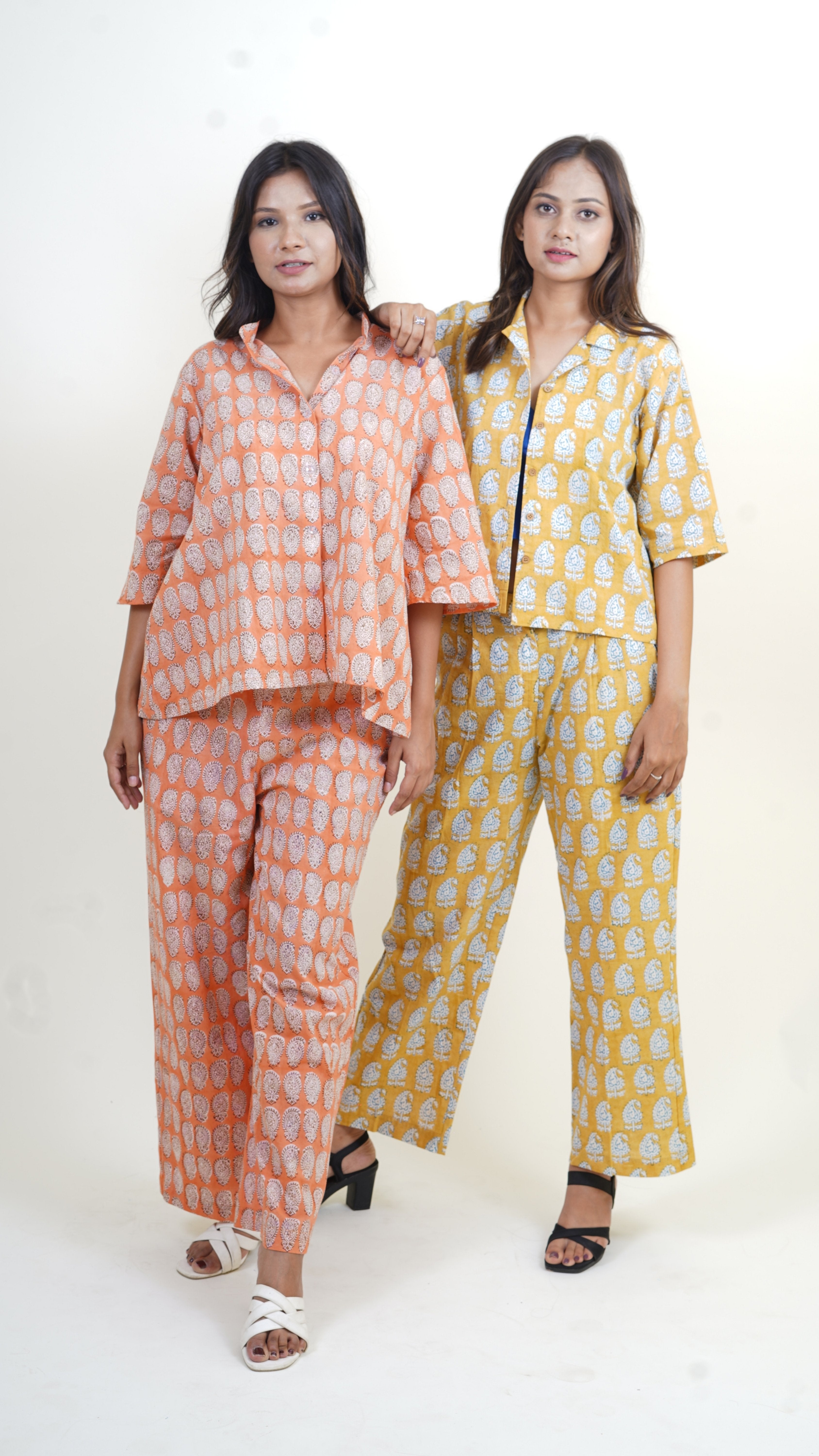 ORANGE WHITE INDIGO BAGH  PRINT CO-ORD SET