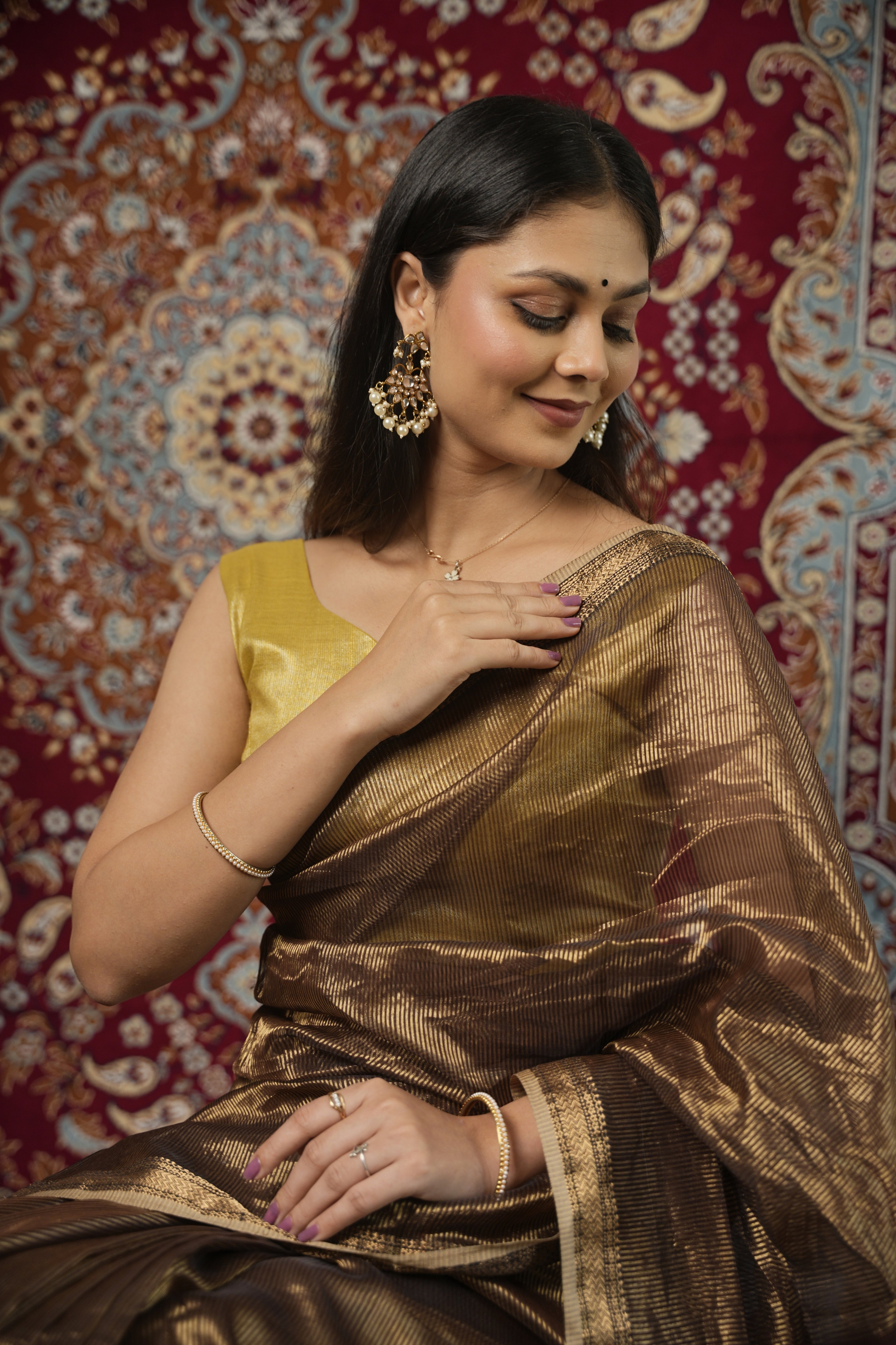 COFFEE BROWN  ZARI STRIPES KOSA  PALLU SAREE