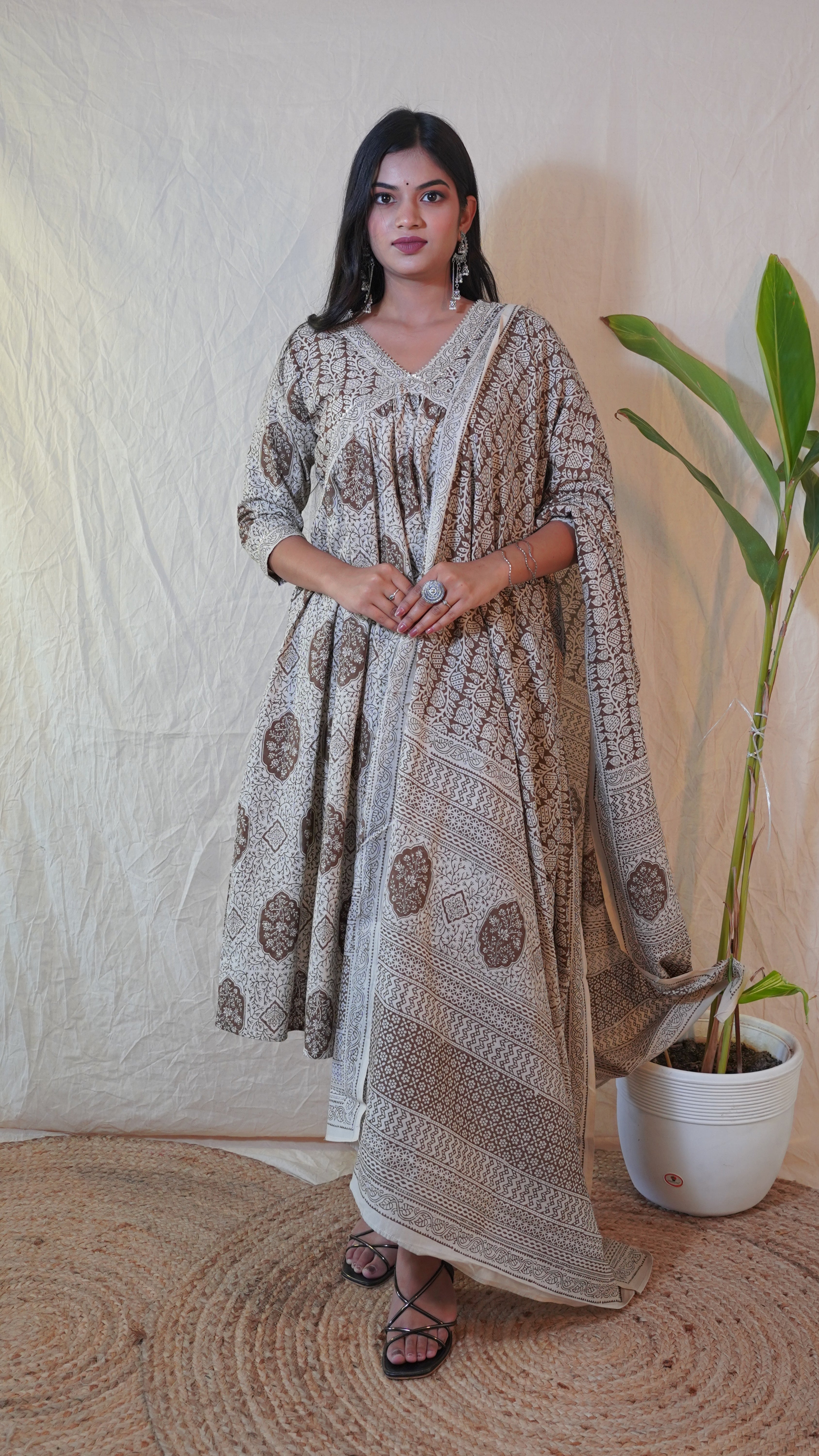 DUST BROWN  BAGH PRINT SUIT SET