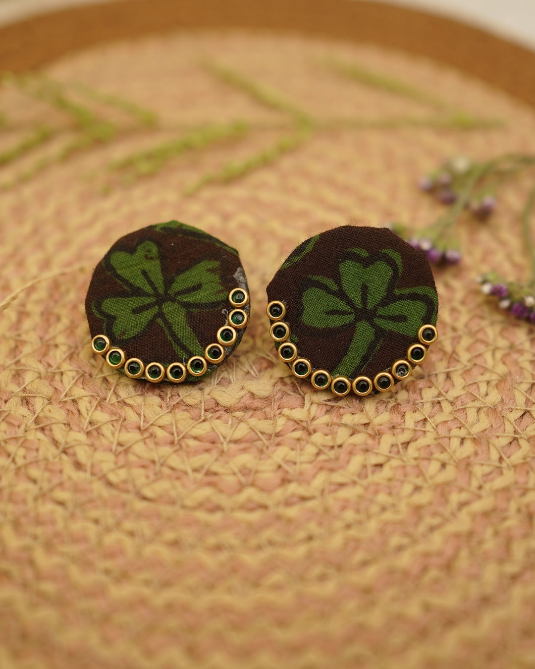 BLACK GREEN  BAGH PRINT EARRING