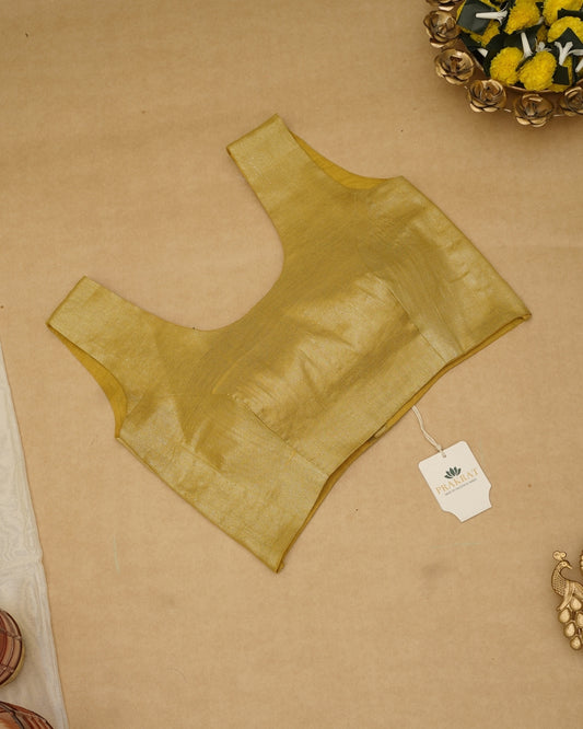 YELLOW GOLDEN ZARI BLOUSE (ROUND NECK)