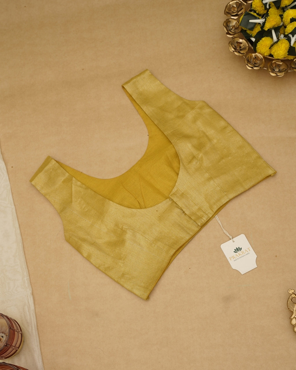 YELLOW GOLDEN ZARI BLOUSE (ROUND NECK)