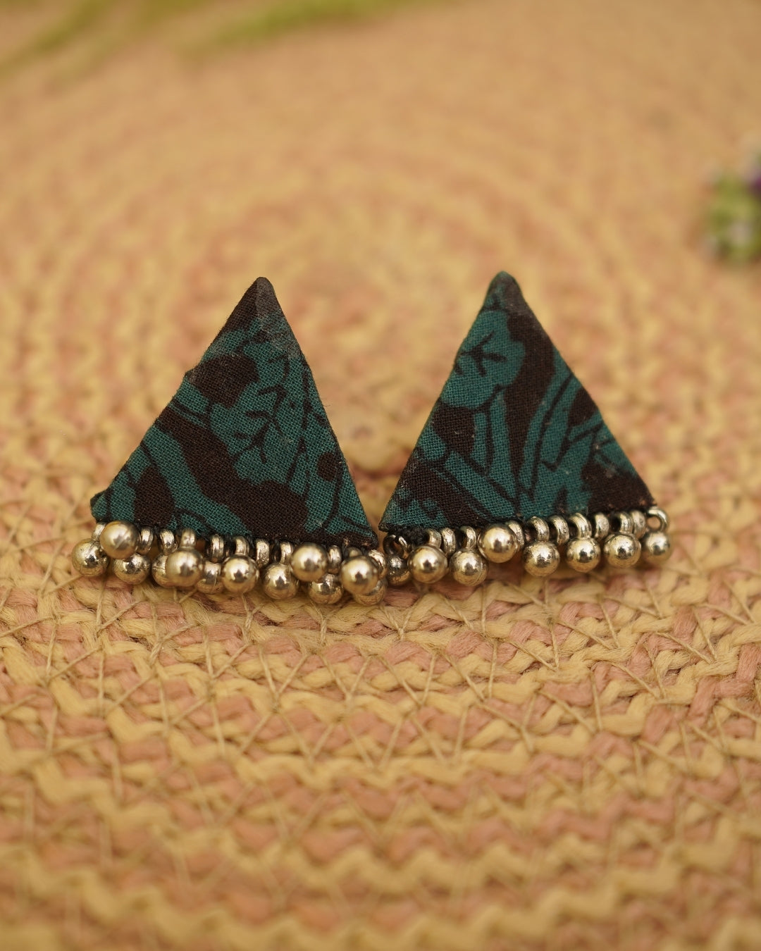 BLACK GREEN BAGH PRINT TRINGLE EARRING