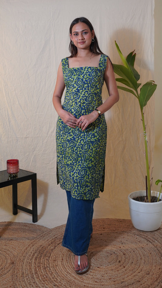 GREEN BLUE BATIK PRINT KURTI