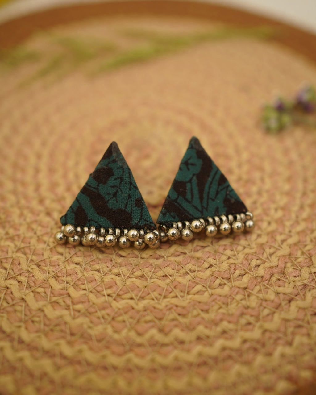 BLACK GREEN BAGH PRINT TRINGLE EARRING
