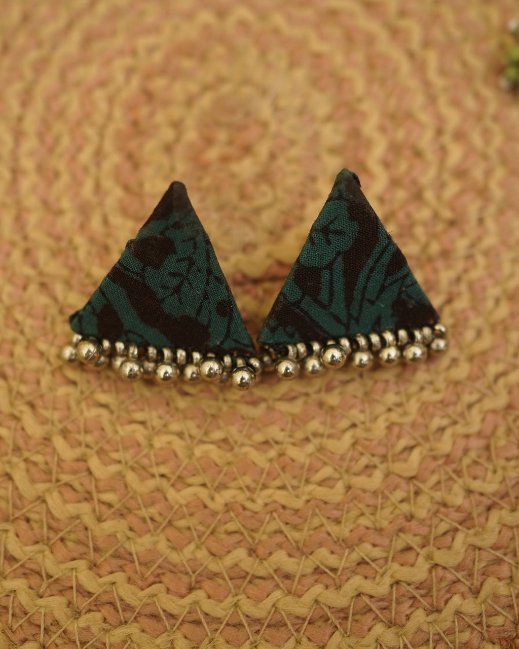 BLACK GREEN BAGH PRINT TRINGLE EARRING