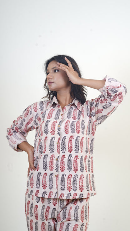 WHITE, RED&BLACK BAGH PRINT CO-ORD SET