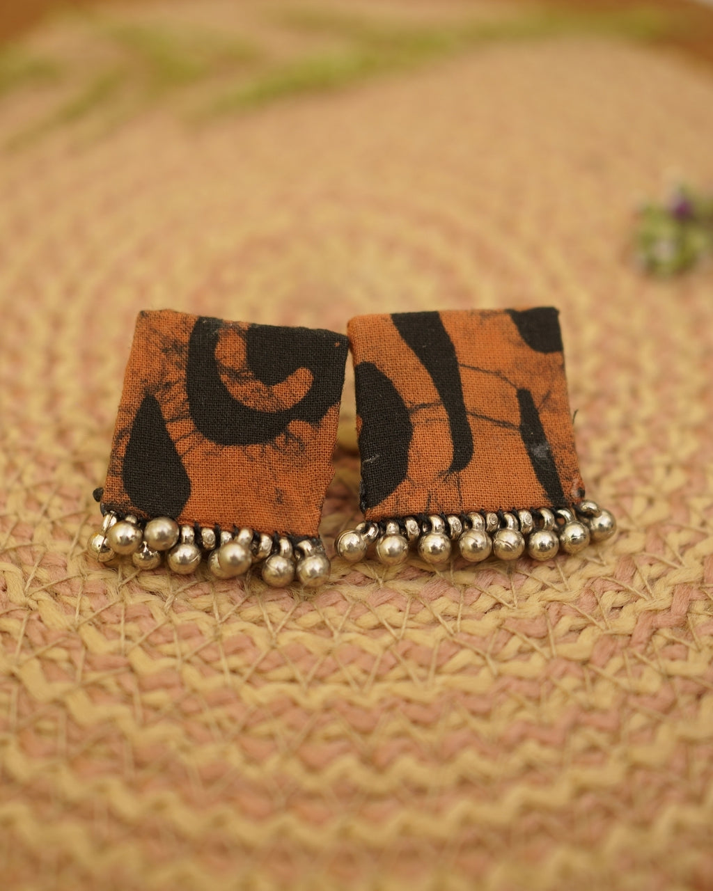 RUST BROWN BLACK BATIK PRINT EARRING