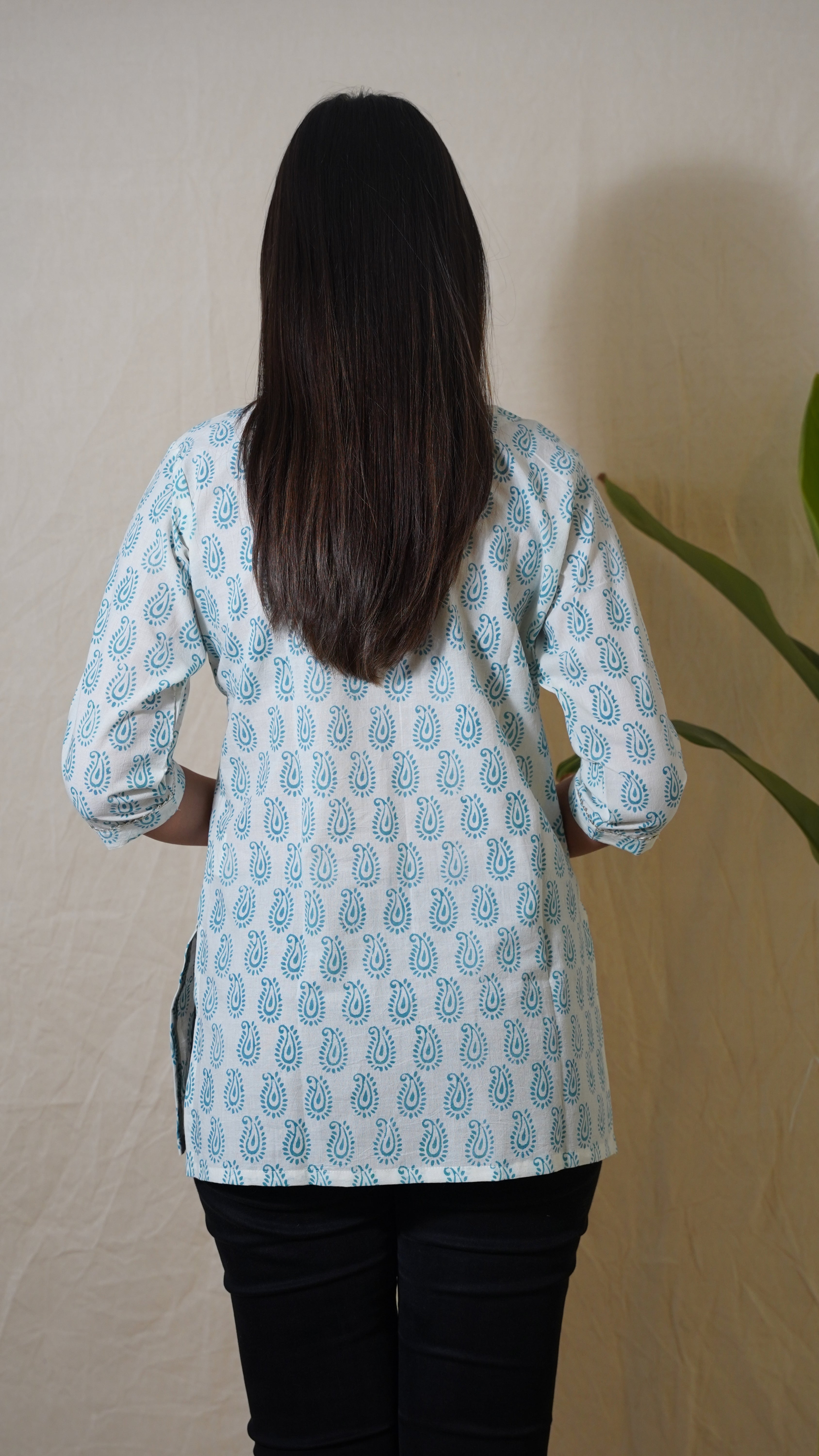 PEARL WHITE INDIGO BAGH PRINT SHORT KURTI