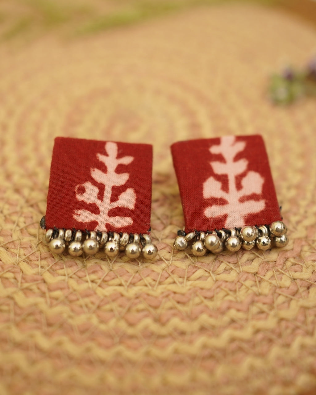 RED WHITE BAGH PRINT EARRING