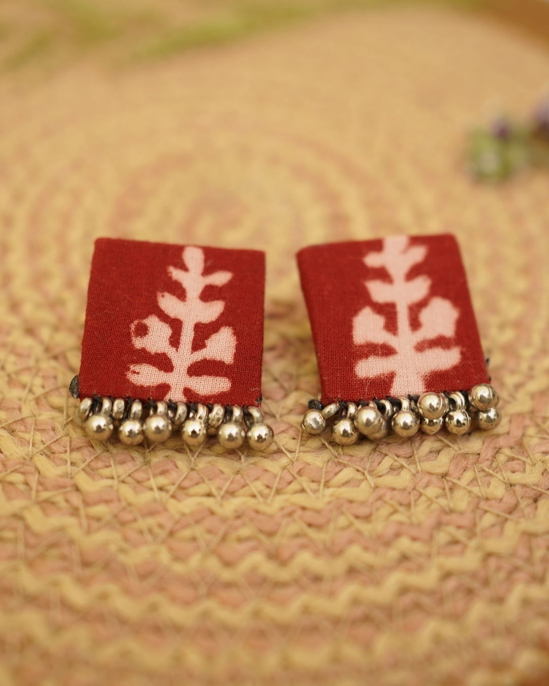 RED WHITE BAGH PRINT EARRING