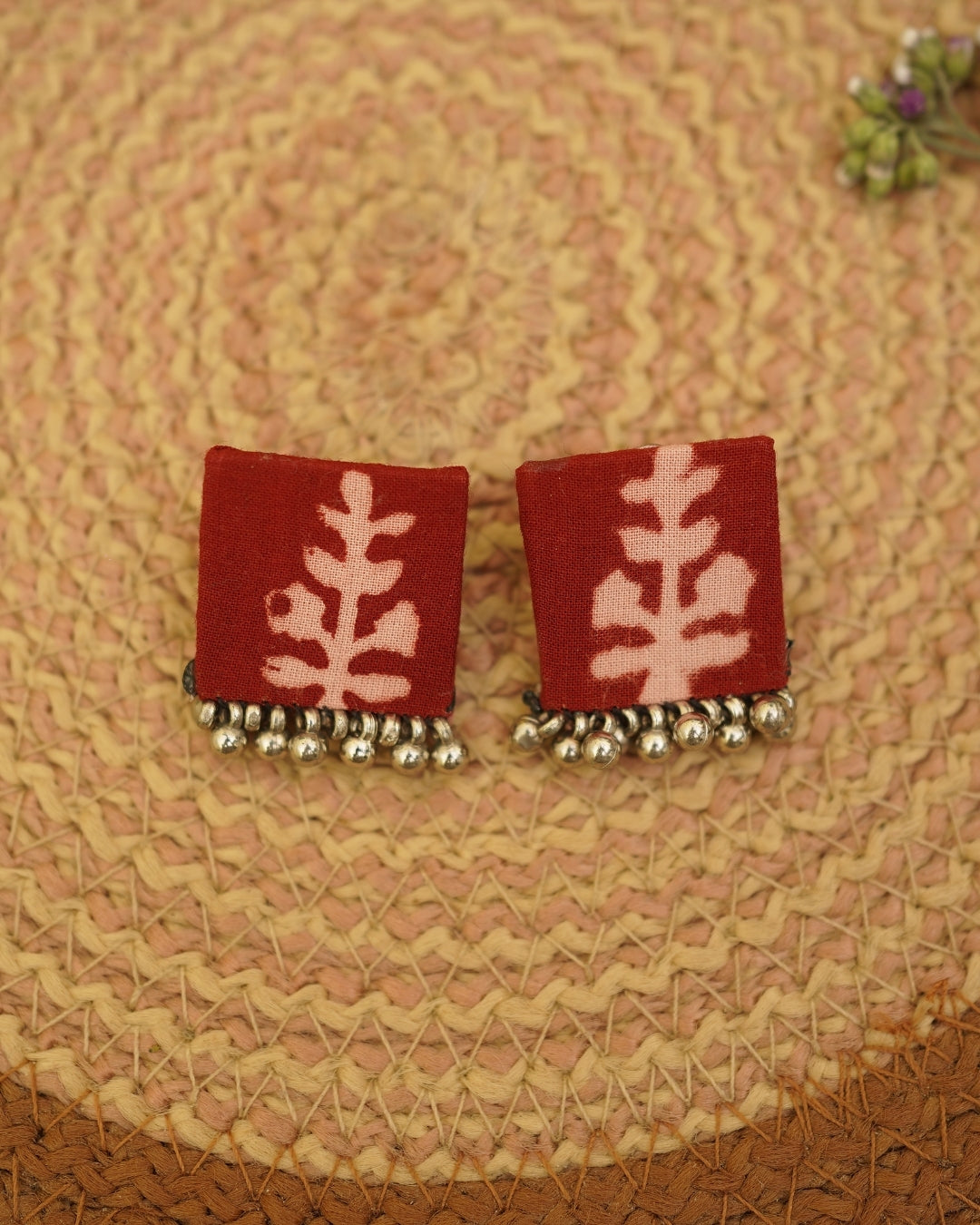 RED WHITE BAGH PRINT EARRING