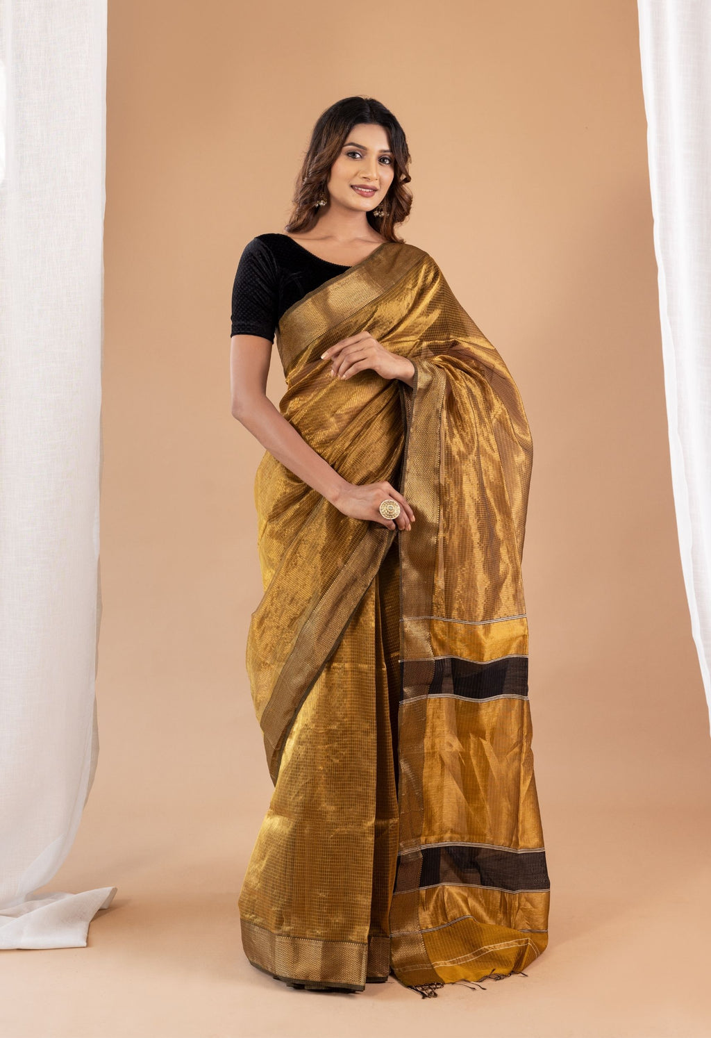 MUSTARD GOLD ZARI  MAHESHWARI SILK SAREE
