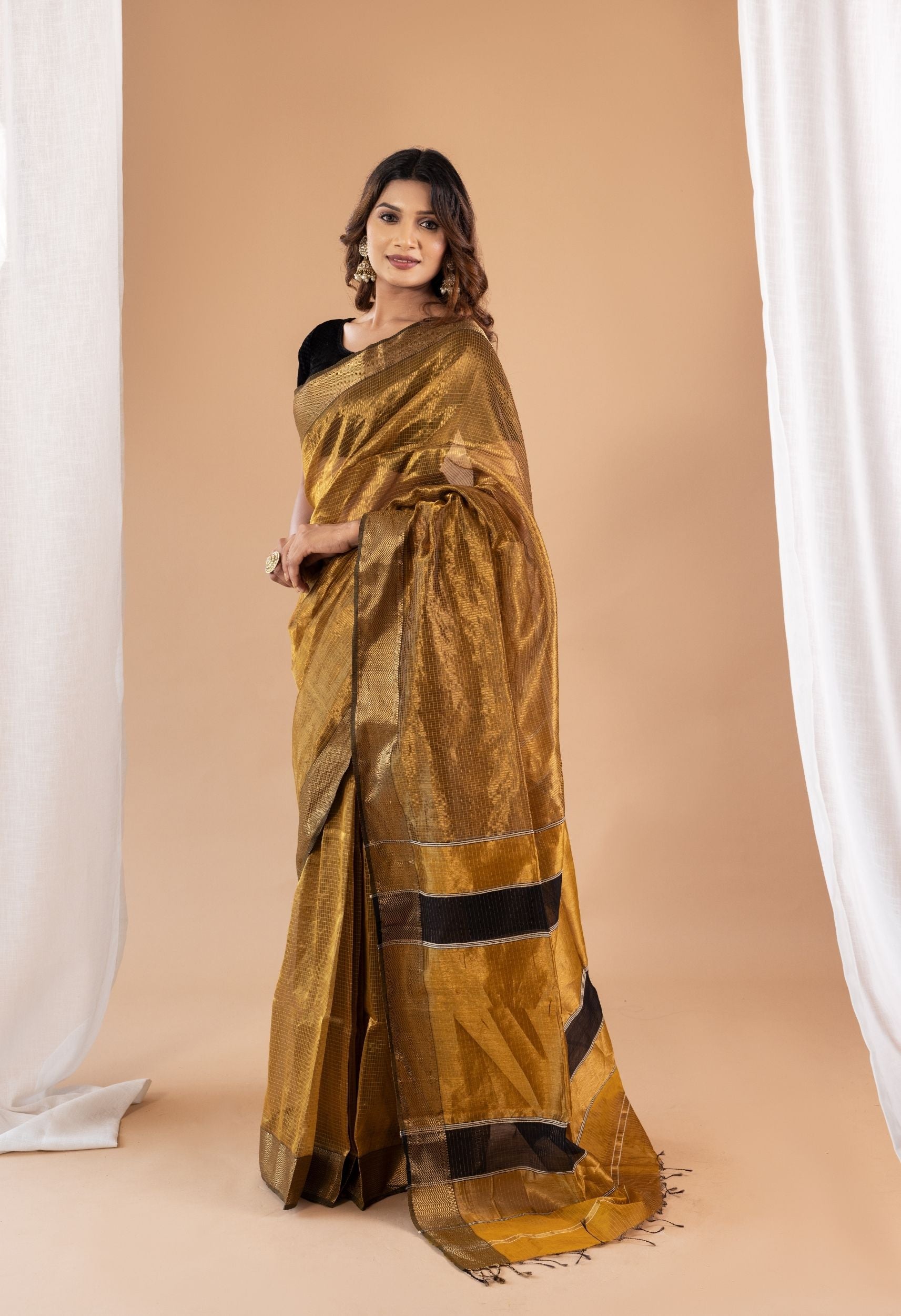 MUSTARD GOLD ZARI  MAHESHWARI SILK SAREE