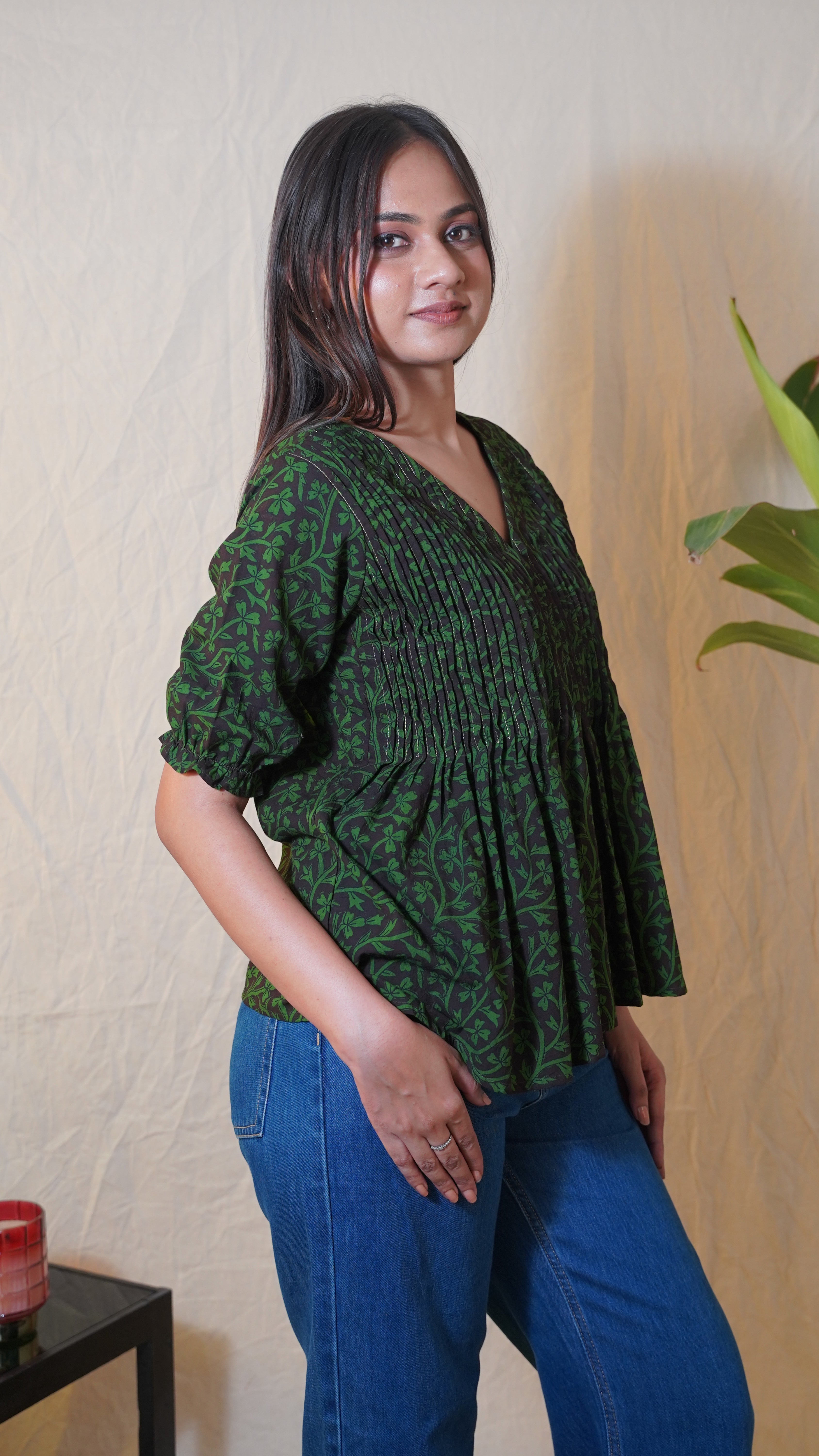 BLACK GREEN BAGH PRINT TOP