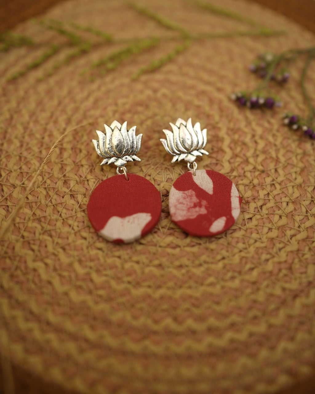 PINK WHITE BATIK PRINT EARRING